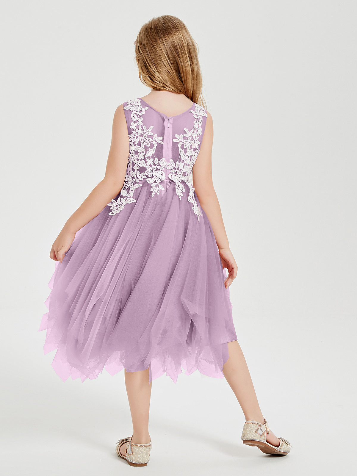 Tea Length Tulle Junior Bridesmaid Dresses Wisteria